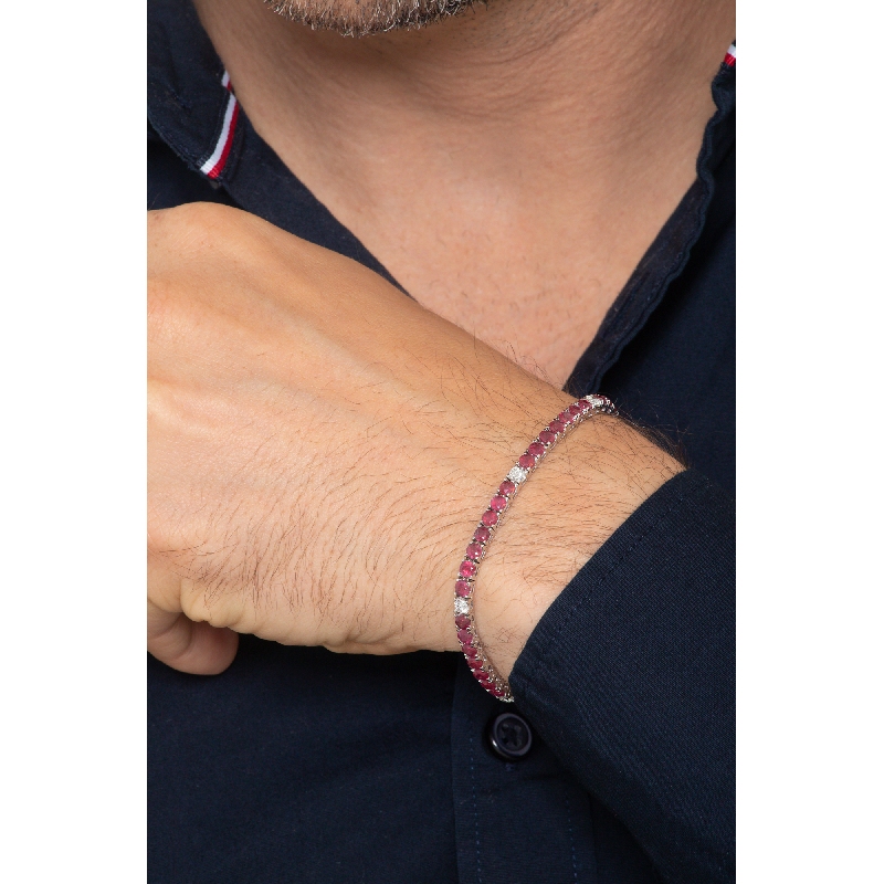 Bracciale Tennis quadro in oro Bianco 18k con rubini e diamanti