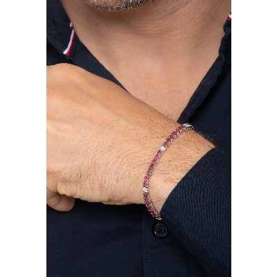 Bracciale Tennis quadro in oro Bianco 18k con rubini e diamanti