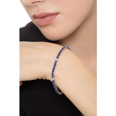 Tennis bracelet in white gold 18k with blue sapphire and diamonds