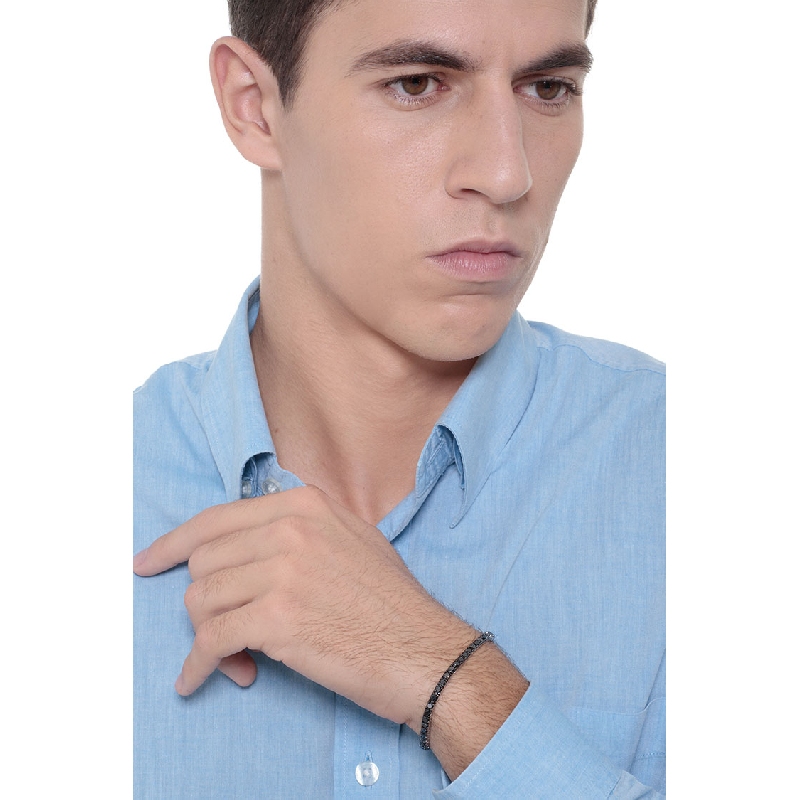 Bracciale Tennis lineare in oro Bianco 18k con diamanti neri e punte brunite