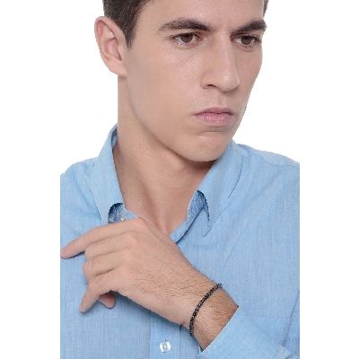 Bracciale Tennis lineare in oro Bianco 18k con diamanti neri e punte brunite