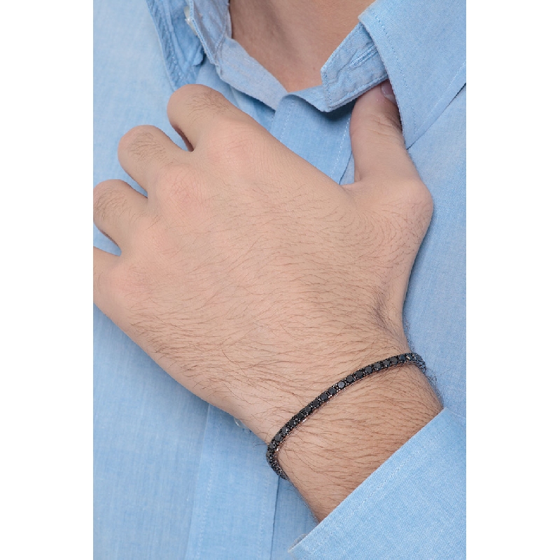 Bracciale Tennis lineare in oro Bianco 18k con diamanti neri e punte brunite