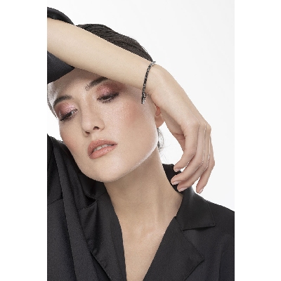 Bracciale Tennis lineare in oro Bianco 18k con diamanti neri e punte brunite