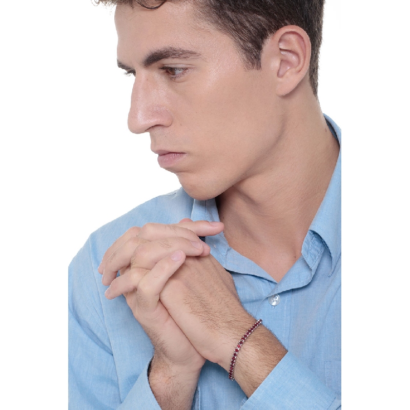 Bracciale Tennis lineare in oro Bianco 18k con Rubini