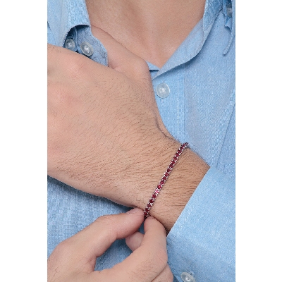 Bracciale Tennis lineare in oro Bianco 18k con Rubini