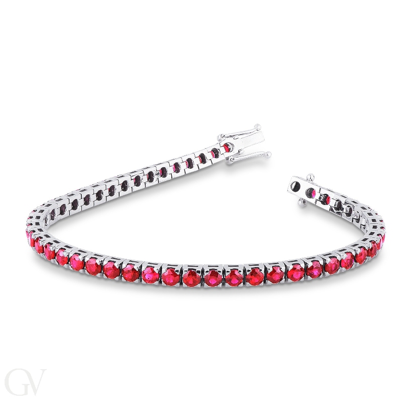 Tennis bracelet with diamond cut rubies