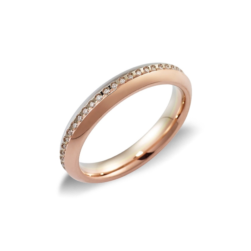 White and rose gold 18k wedding band with diamonds Unoaerre Eterna 