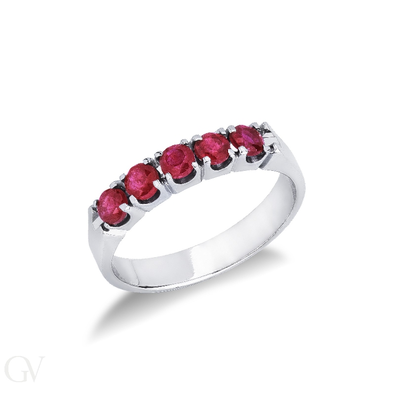 White gold 18k 5 rubies half eternity ring 