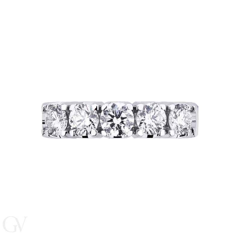 Anello Veretta a 5 pietre in Oro bianco 18k con diamanti ct. 1,30