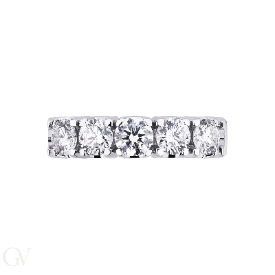 Anello Veretta a 5 pietre in Oro bianco 18k con diamanti ct. 1,30