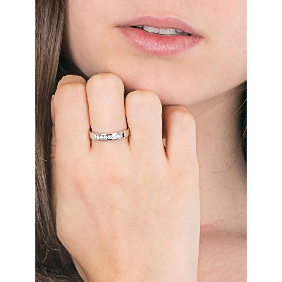 Half channel eternity ring 7 diamonds in white gold 18k ct 0,25 