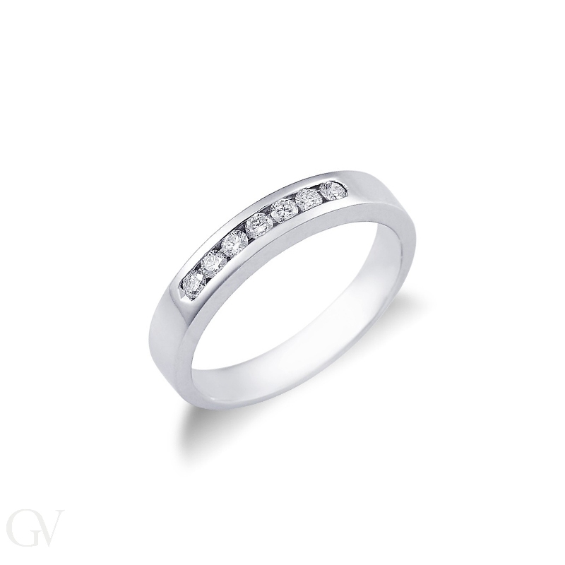 Half channel eternity ring 7 diamonds in white gold 18k ct 0,25 