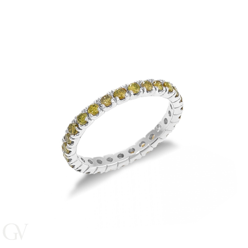 18k white gold eternity ring with yellow diamonds 