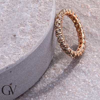 Rosé gold 18k eternity ring with brown diamonds 