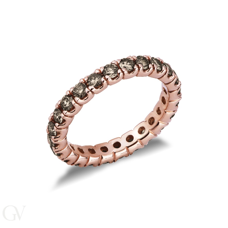 Rosé gold 18k eternity ring with brown diamonds 