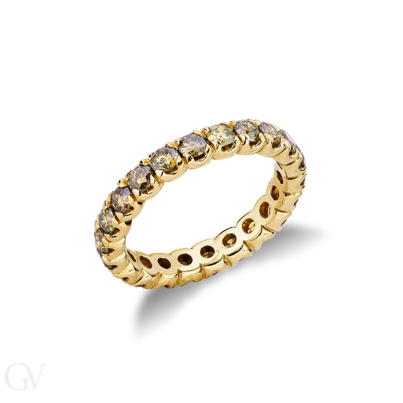 Yellow gold eternity ring with yellow diamonds 