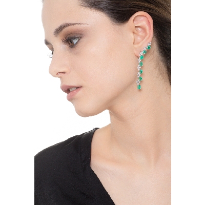 White gold 18k drop earrings with diamonds and emeralds 