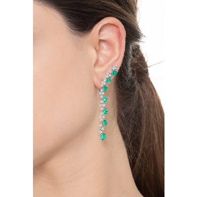 White gold 18k drop earrings with diamonds and emeralds 