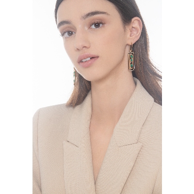 18k yellow gold earrings with emeralds drop cut and diamonds 