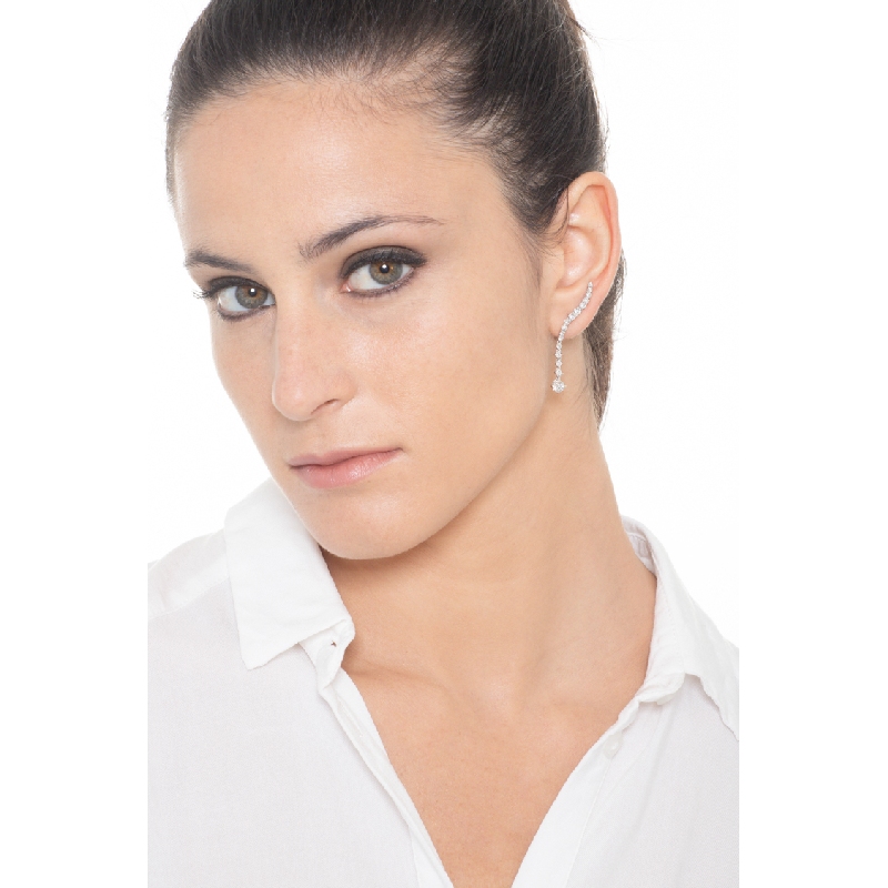 White gold 18k drop earrings with diamonds, 4 cm