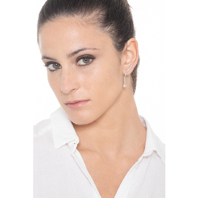 White gold 18k drop earrings with diamonds, 4 cm