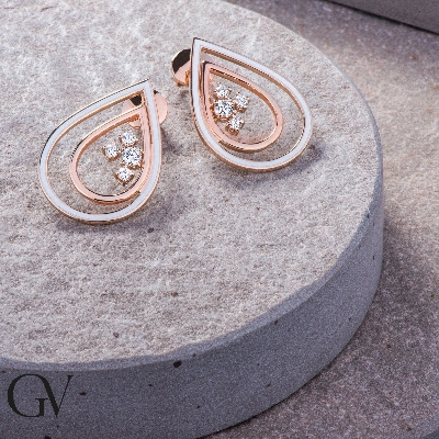 18k rose gold hoops pear cut white enamelled with diamonds 