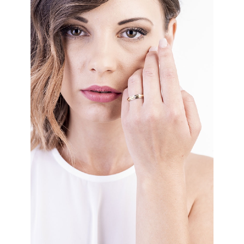 Yellow and white gold 18k wedding ring Unoaerre Andromeda with diamond 