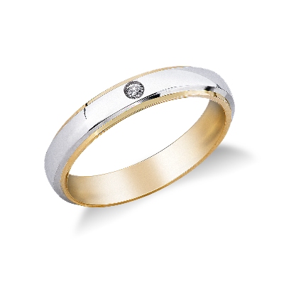 White and yellow gold 18k Unoaerre wedding band Cassiopea with diamond 