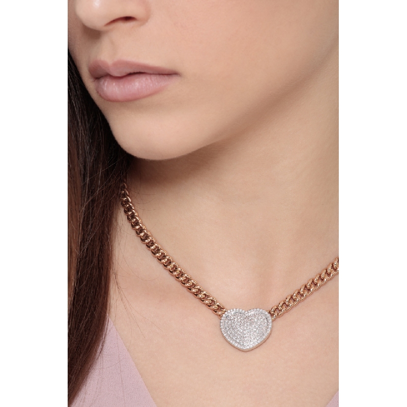 18k rose and white gold cuban chain and pendant with diamonds