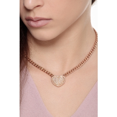 18k rose gold groumette necklace with diamonds heart pendant 