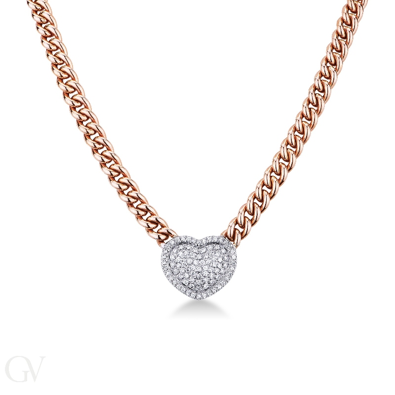 18k rose gold cuban chain with 18k white gold pendant and diamonds