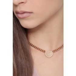 Cuban chain in 18k rose gold with heart pendant with diamonds pavé  2