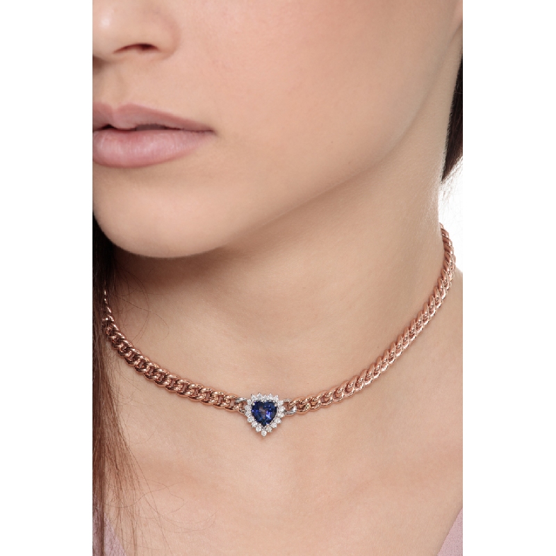 18k rose gold cuban chain with blue sapphire and diamonds