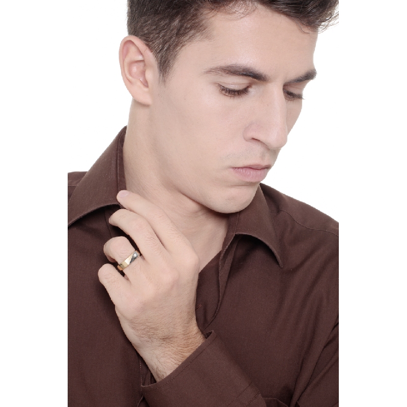 Bicolor gold 18k male chevalier zircon ring 