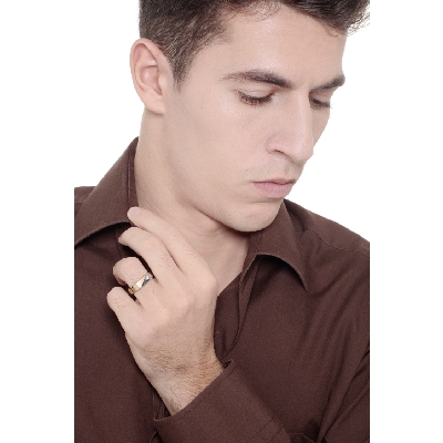 Bicolor gold 18k male chevalier zircon ring 