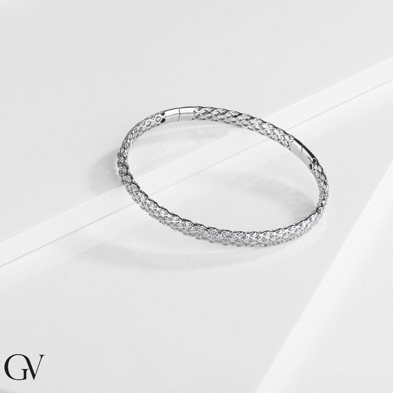 Bracciale rigido oro bianco 18k e diamanti