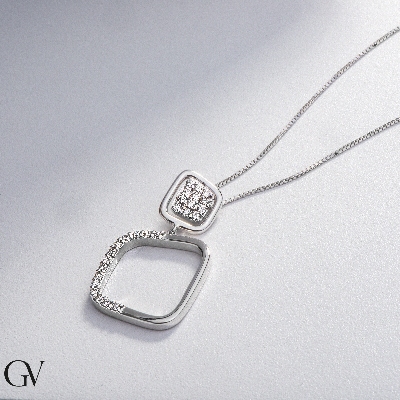 18k white gold double squares pendant with diamonds