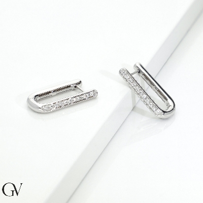 Oval Hoop Diamond Earrings 750 White Gold