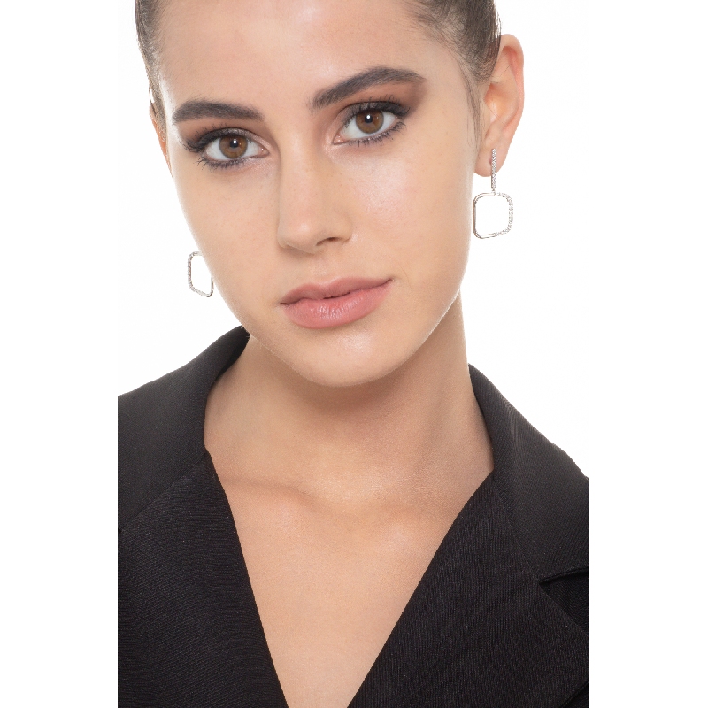 White gold 18k squared drop earrings with diamonds  