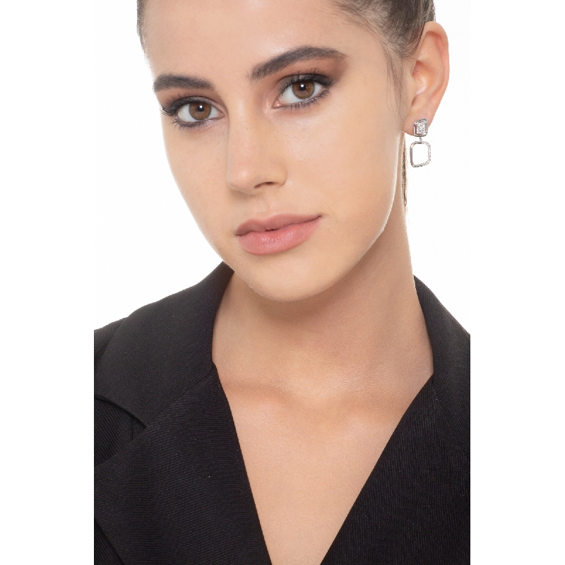 White gold 18k squared drop earrings with diamonds 