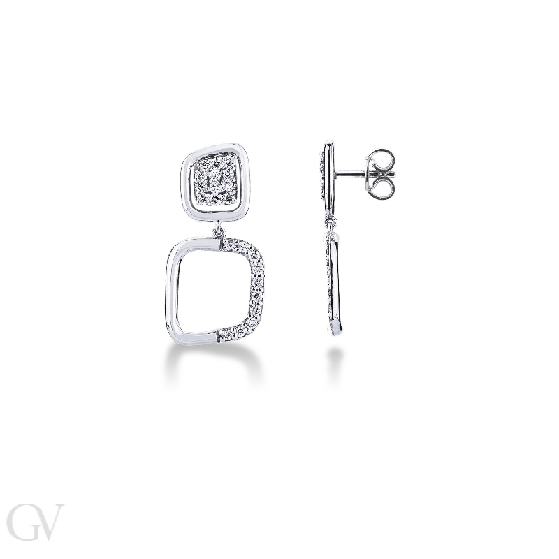 White gold 18k squared drop earrings with diamonds 