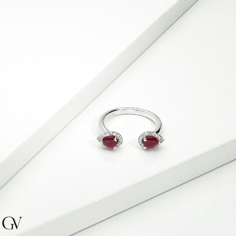 Ring in white gold 18k with rubies and diamonds 