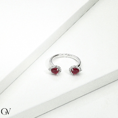 Ring in white gold 18k with rubies and diamonds 