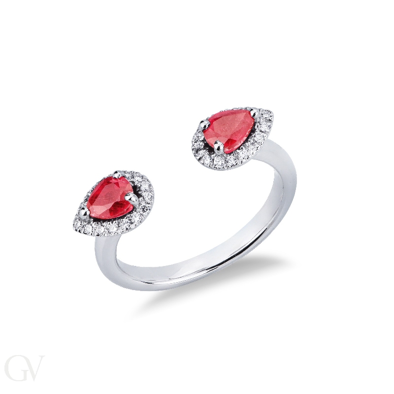 Ring in white gold 18k with rubies and diamonds 