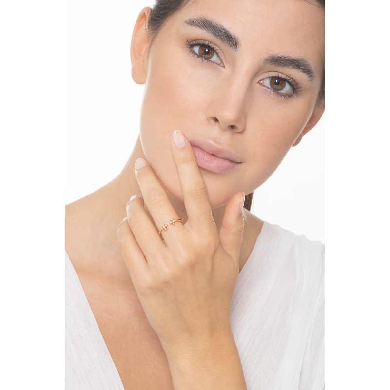 Anello aperto in oro rosa 18k con 2 croci in diamanti