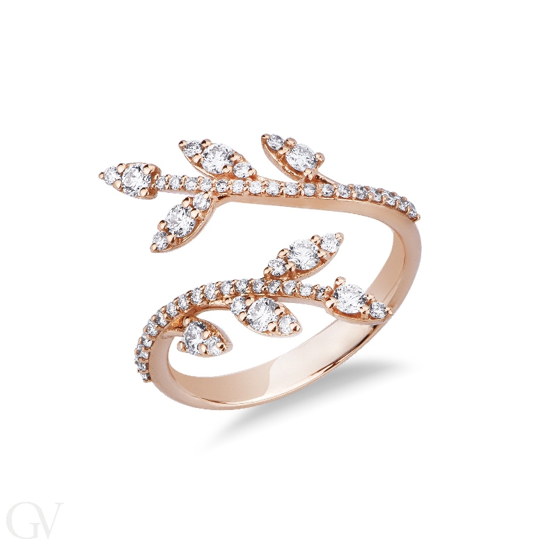 Ring in rose gold 18k with twigs in diamonds