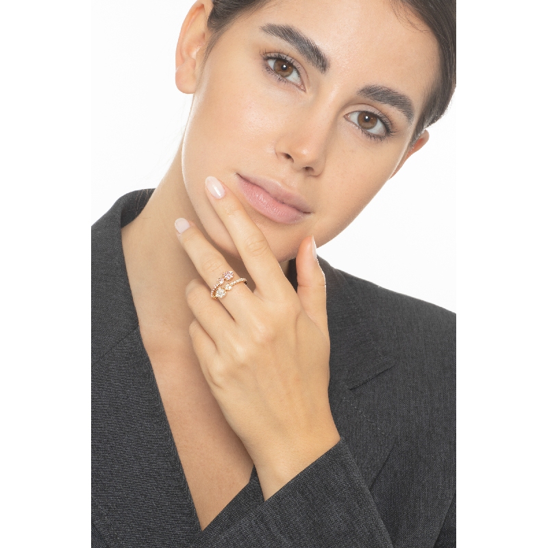 Rose gold 18k spring hearts ring with diamonds and pink sapphires 