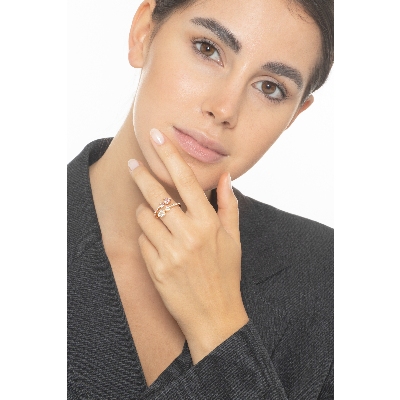 Rose gold 18k spring hearts ring with diamonds and pink sapphires 