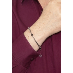 Bracciale in oro bianco 18k con barretta e tondino rivesti in zirconi neri. 2