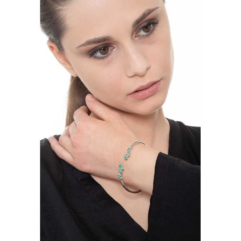 18k white gold rigid bracelet with emerald bubbles
